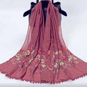 NATURAL LIFE Floral Embroidered Scarf - Rose